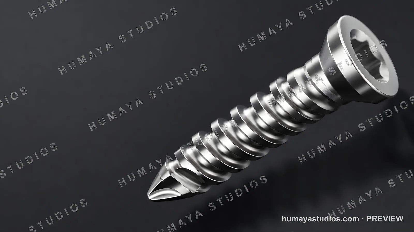 Titanium Medical Screw Isolated on Dark Background