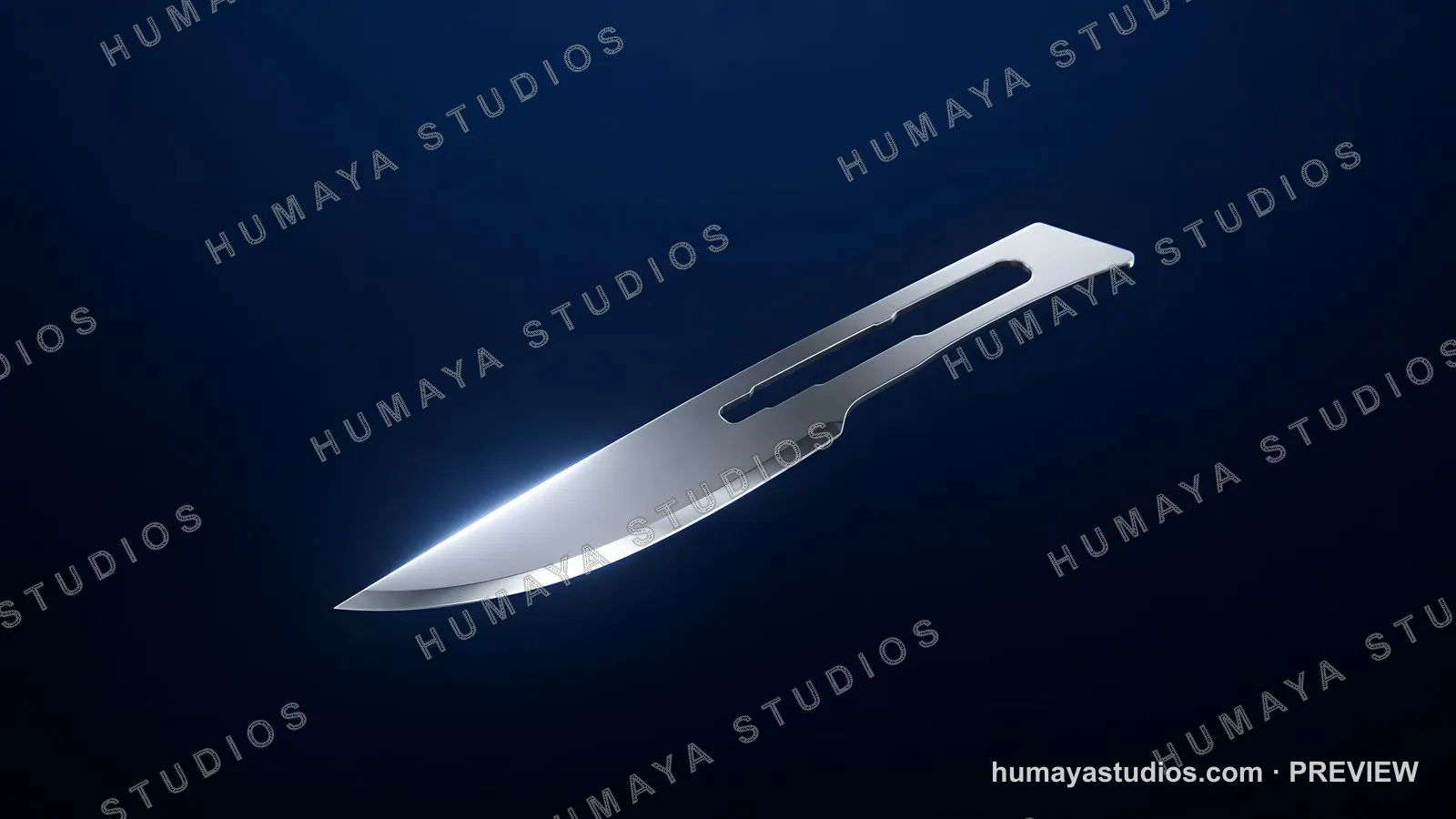 Surgical Scalpel Blade on Dark Blue Medical Background