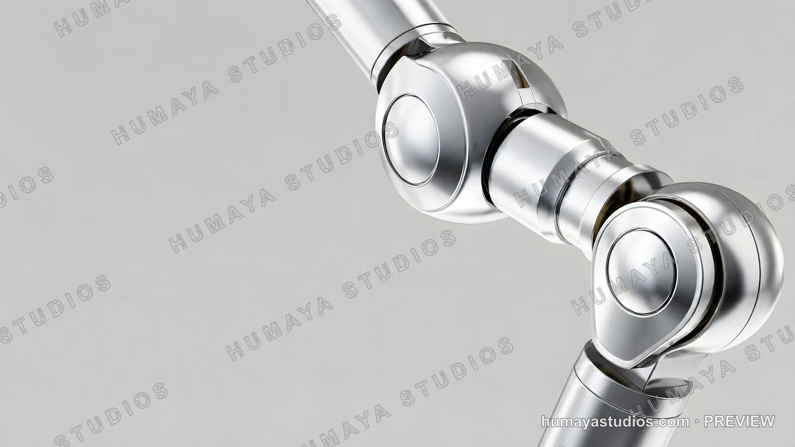Metallic Robot Arm Close Up Against Clean Background