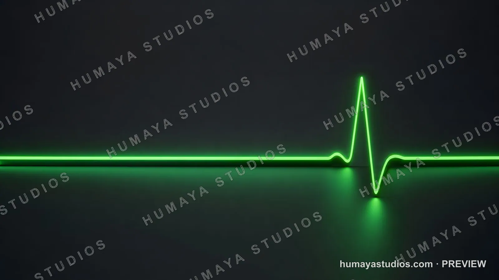 Green neon heart monitor pulse ECG line on dark background