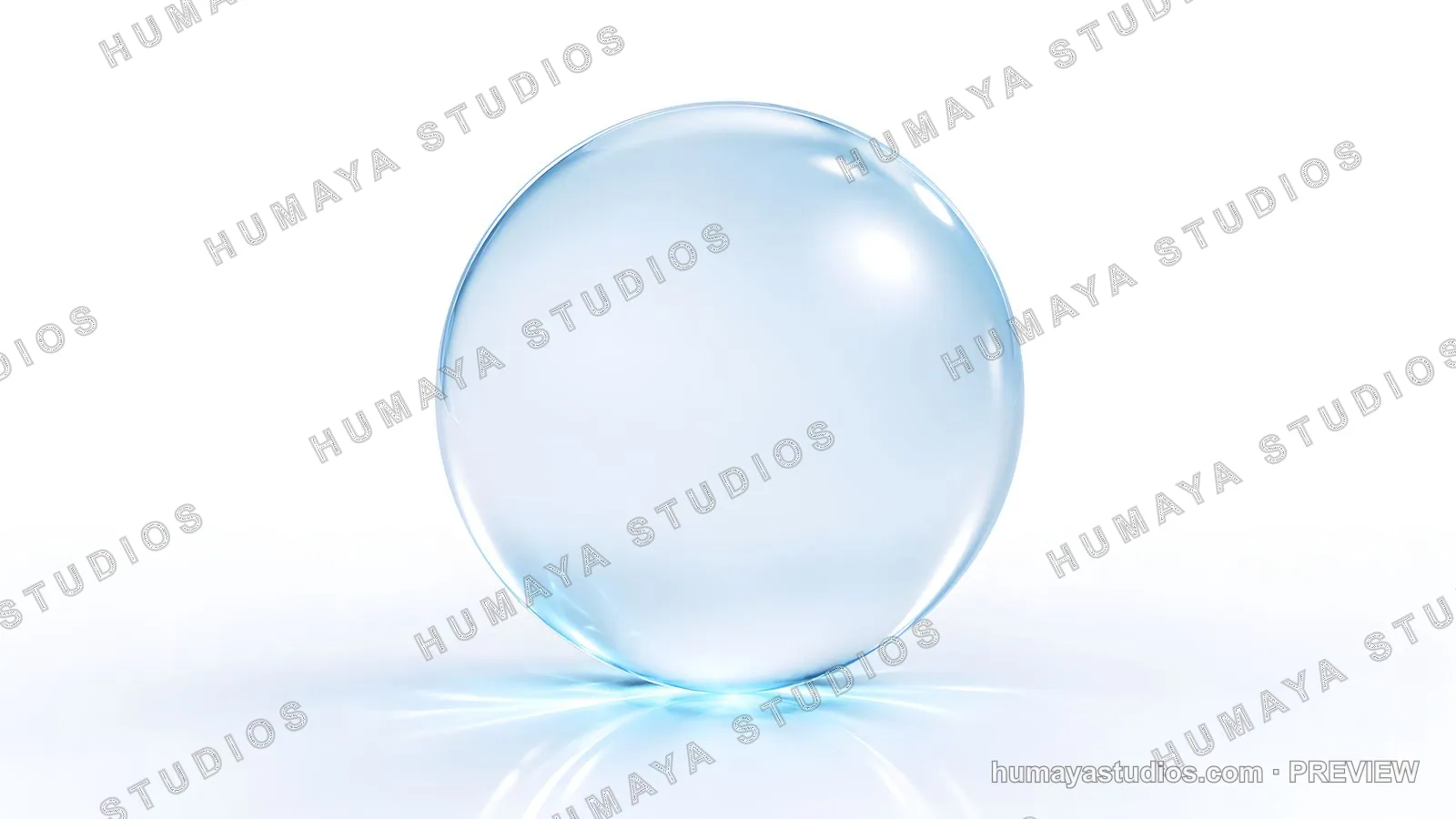 Transparent glass sphere on white background with light reflection