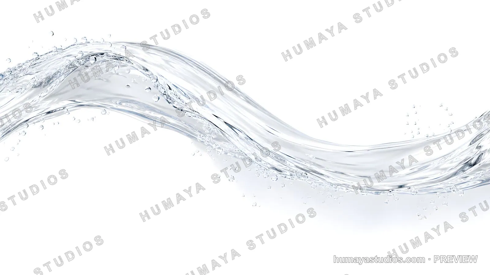 Dynamic water wave splash with bubbles isolated on white background