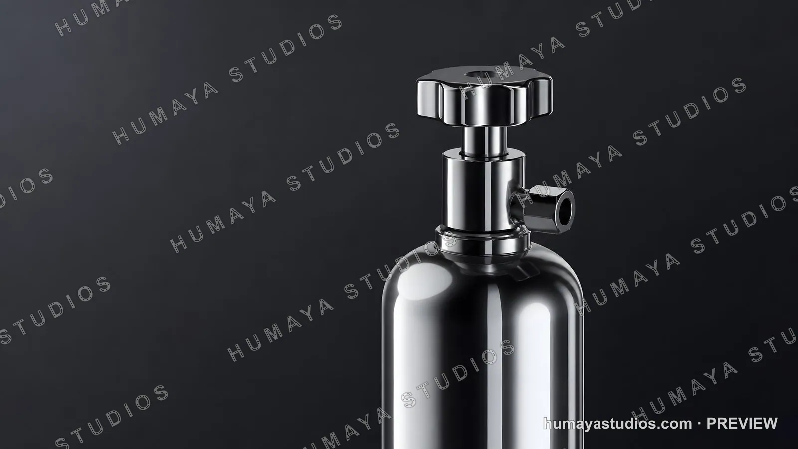 Polished Chrome Gas Cylinder with Valve on Dark Background