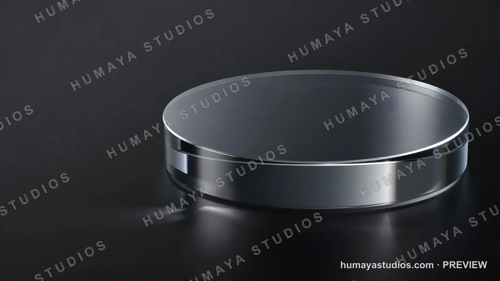 Transparent glass podium on dark background for product display