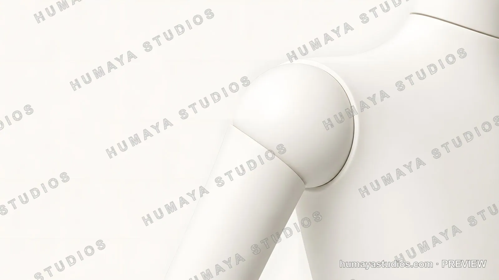 White mannequin shoulder and arm close up against white background