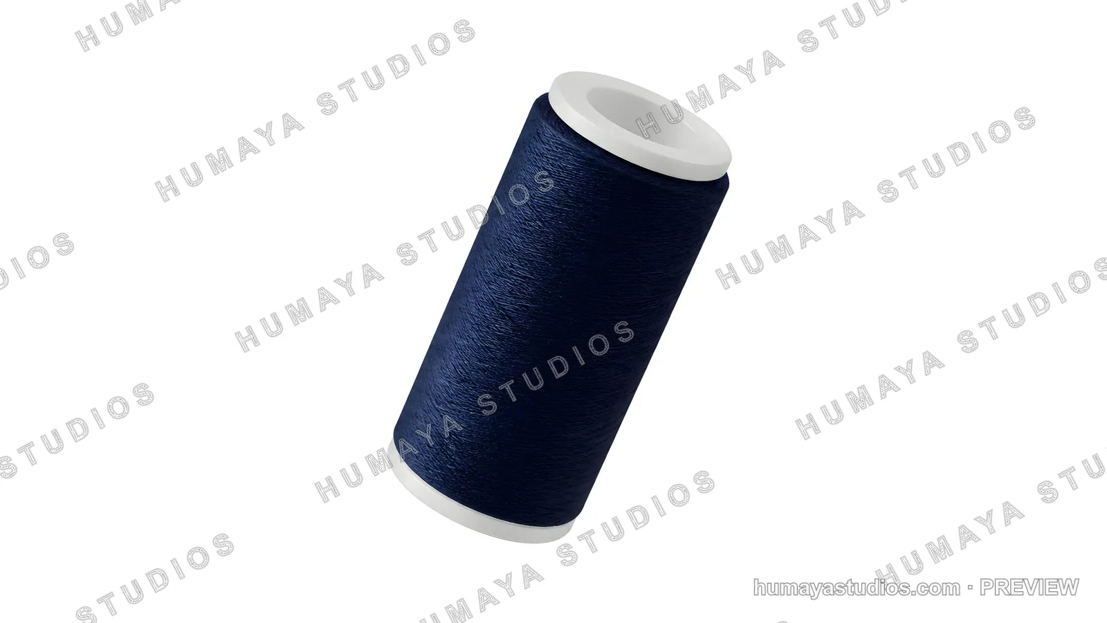 Spool of Dark Blue Sewing Thread on White Background