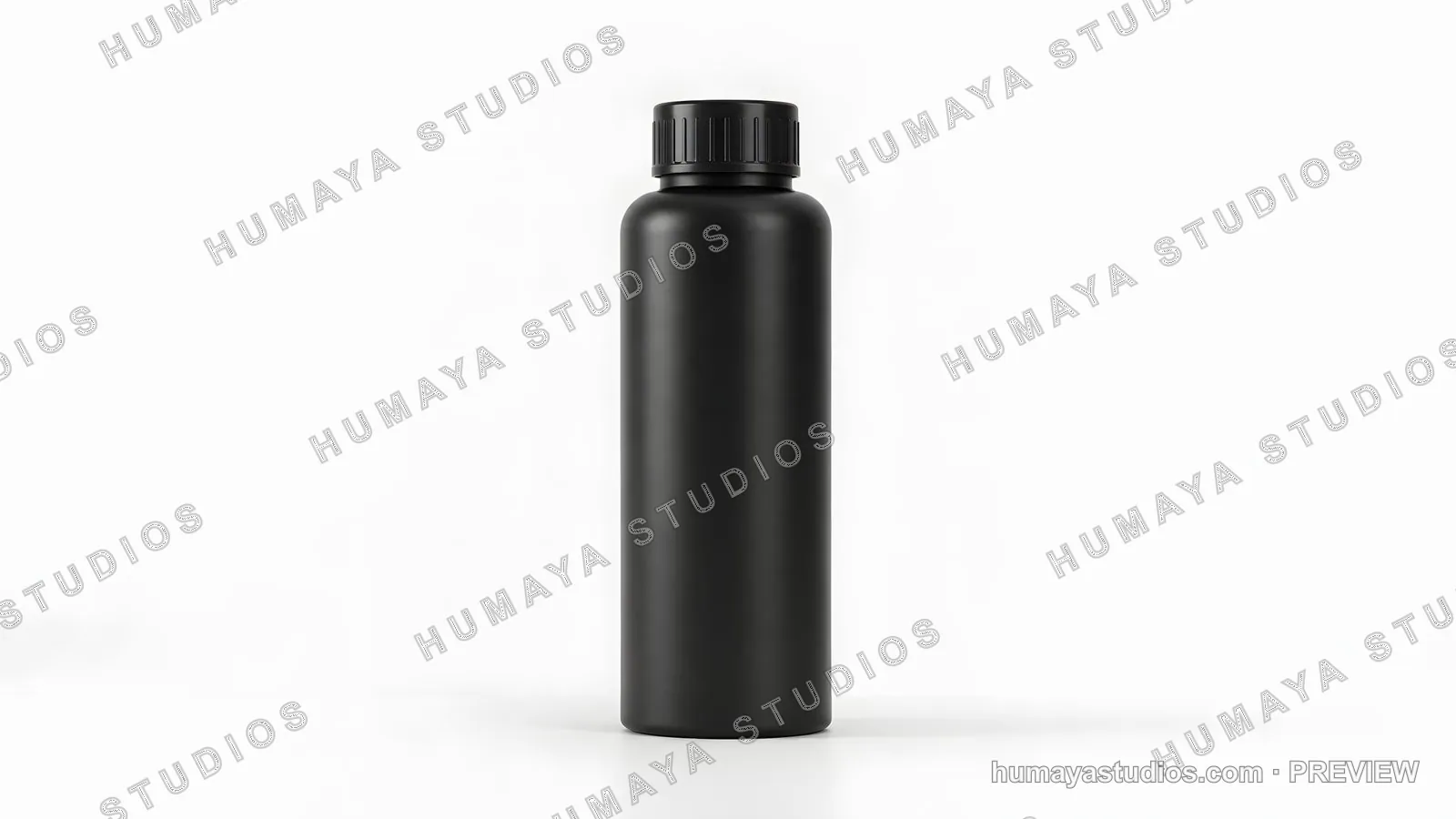 Matte Black Plastic Bottle Mockup on White Background