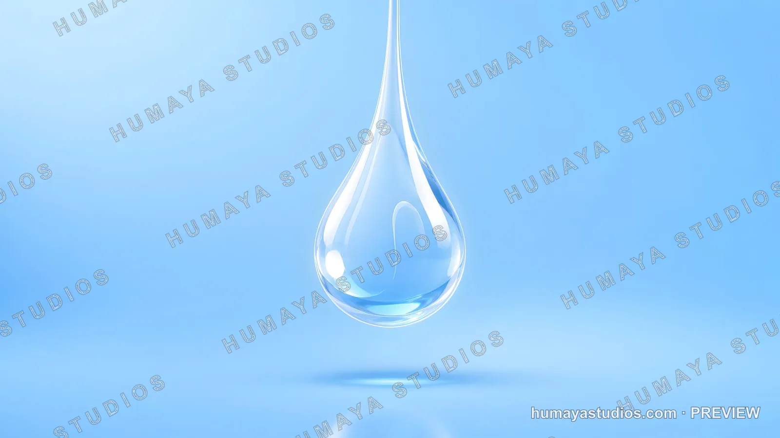 Clear Water Drop Falling on Blue Background, Liquid Macro