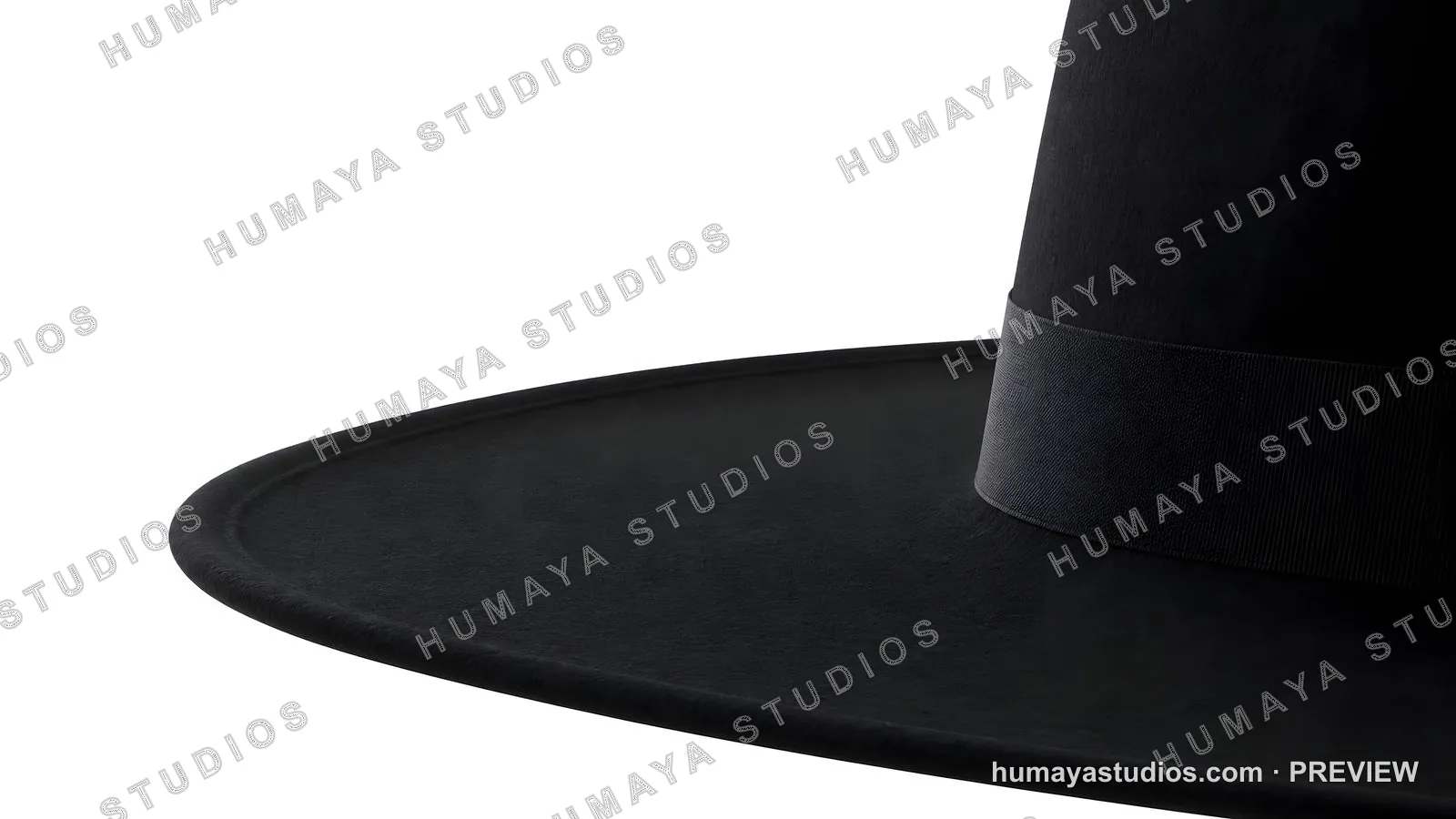 Close up of a black witch hat brim on white background