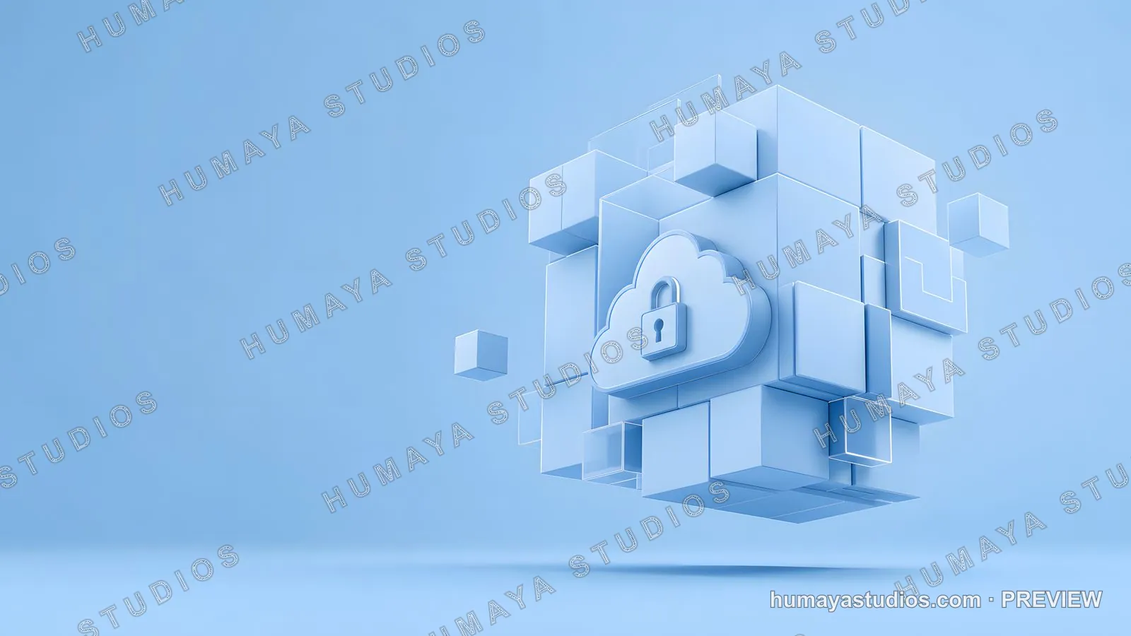 Cloud Computing Security Concept with Lock Icon on Cubes