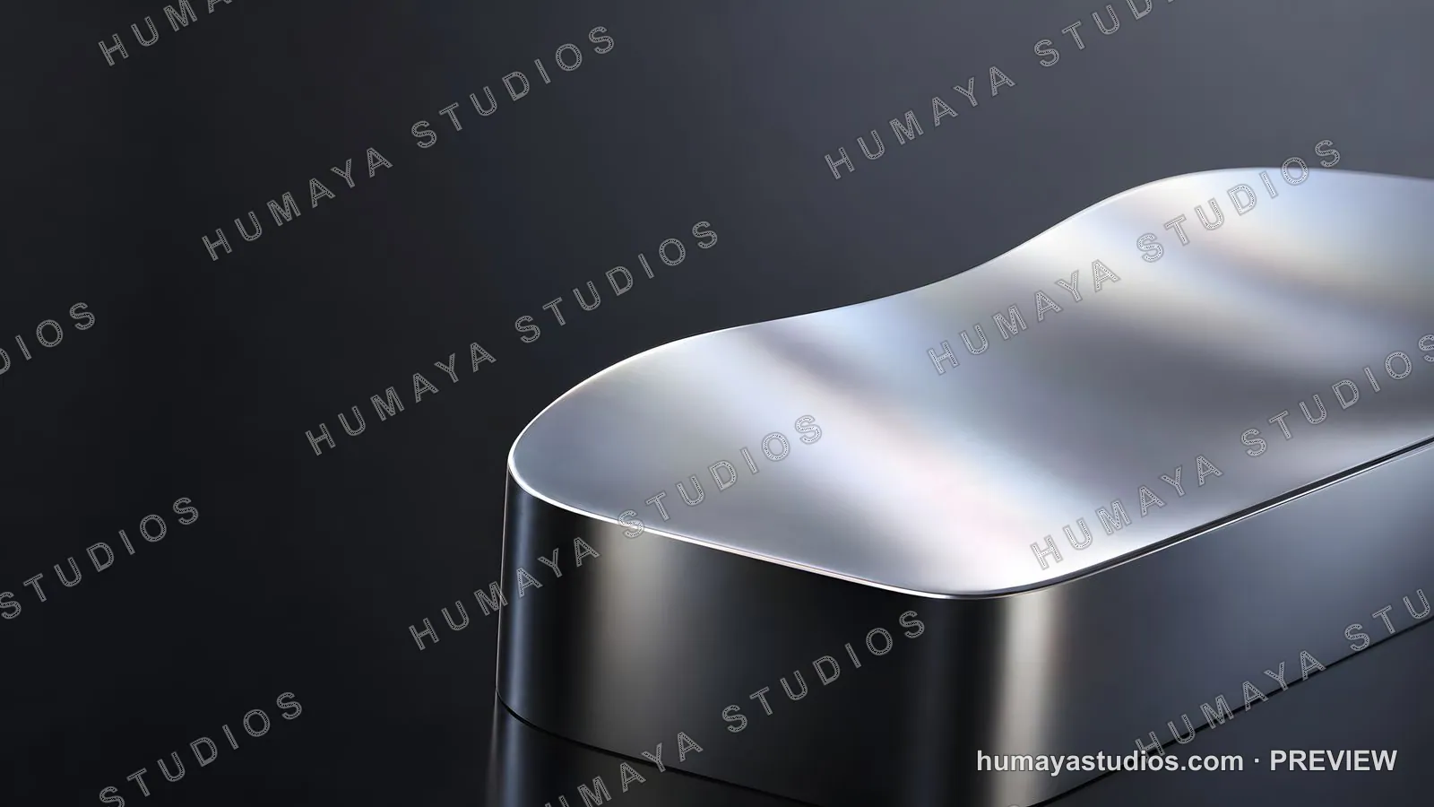 Metallic Sculptural Podium with Curved Surface on Dark Background