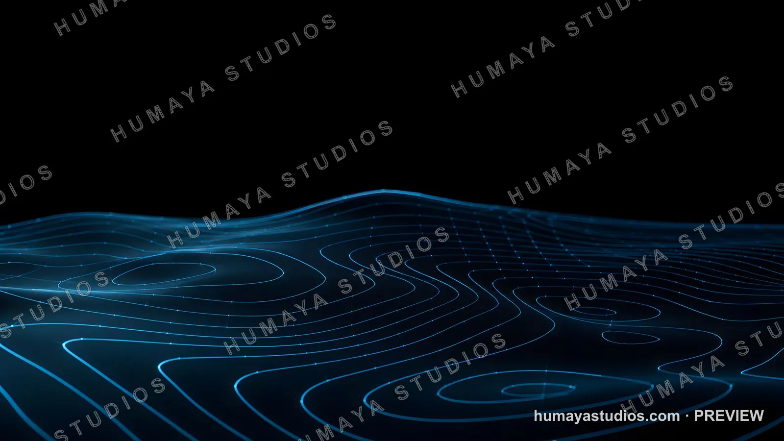 Digital Topographic Map Surface with Glowing Blue Grid Lines