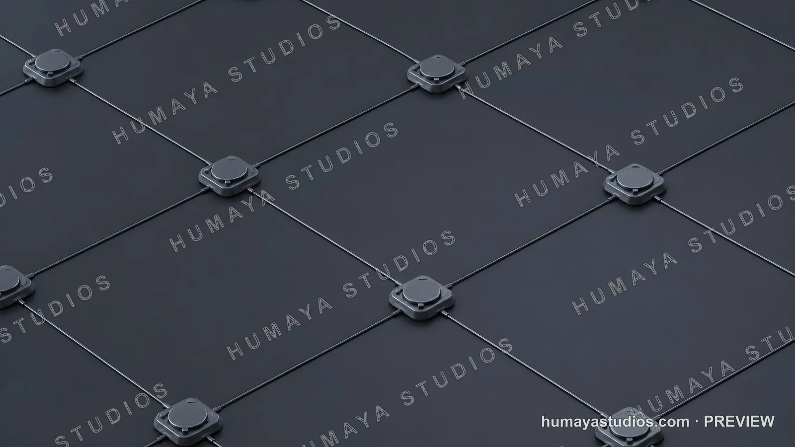 Futuristic Tech Network Grid with Nodes and Connecting Cables