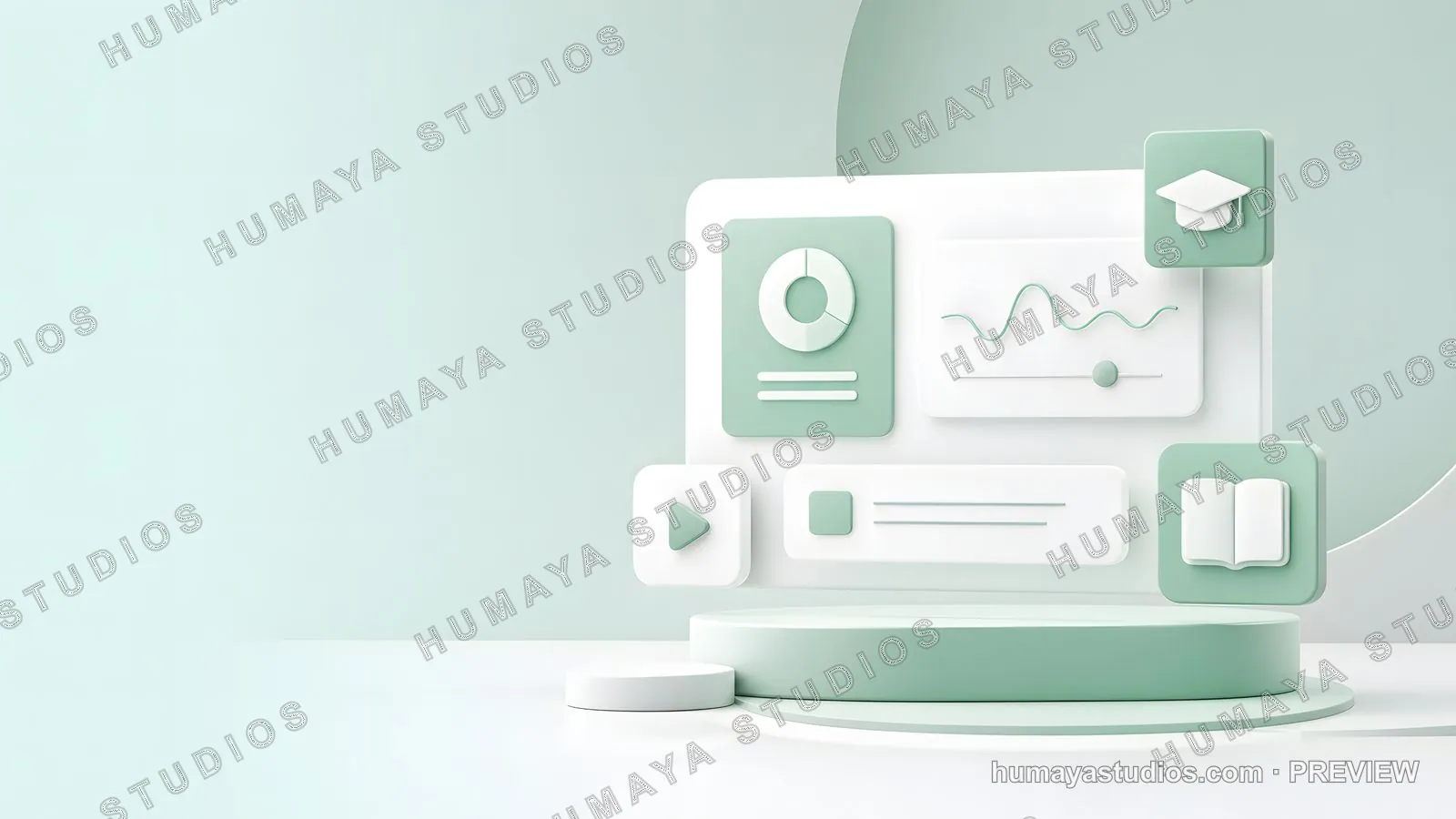 3D E-Learning Dashboard with Charts on Podium