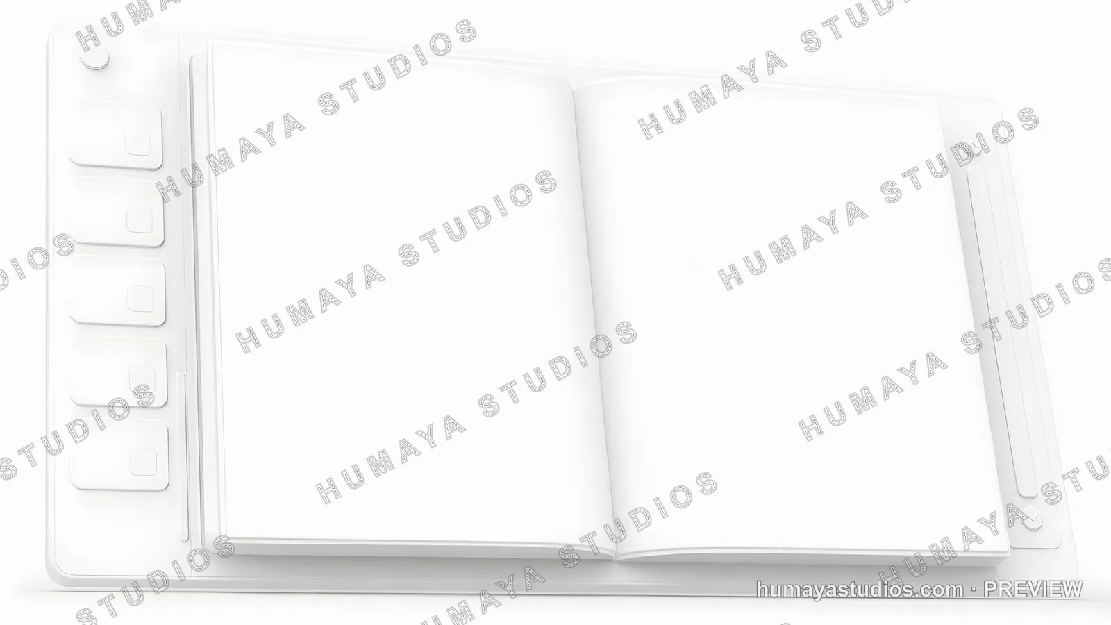 Blank open book and digital tablet mockup on white background