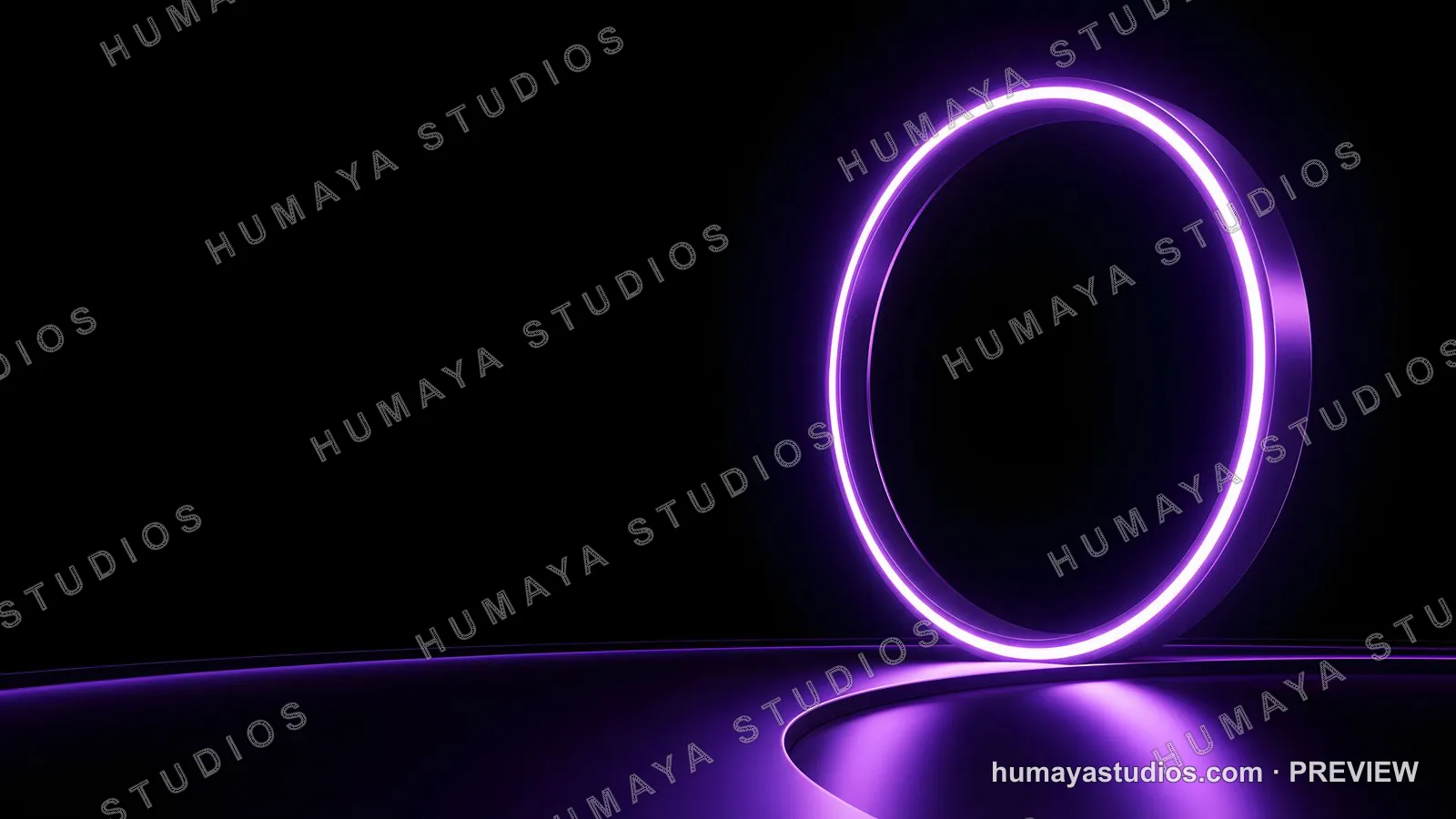 Neon Purple Glowing Ring Light on Dark Podium Background