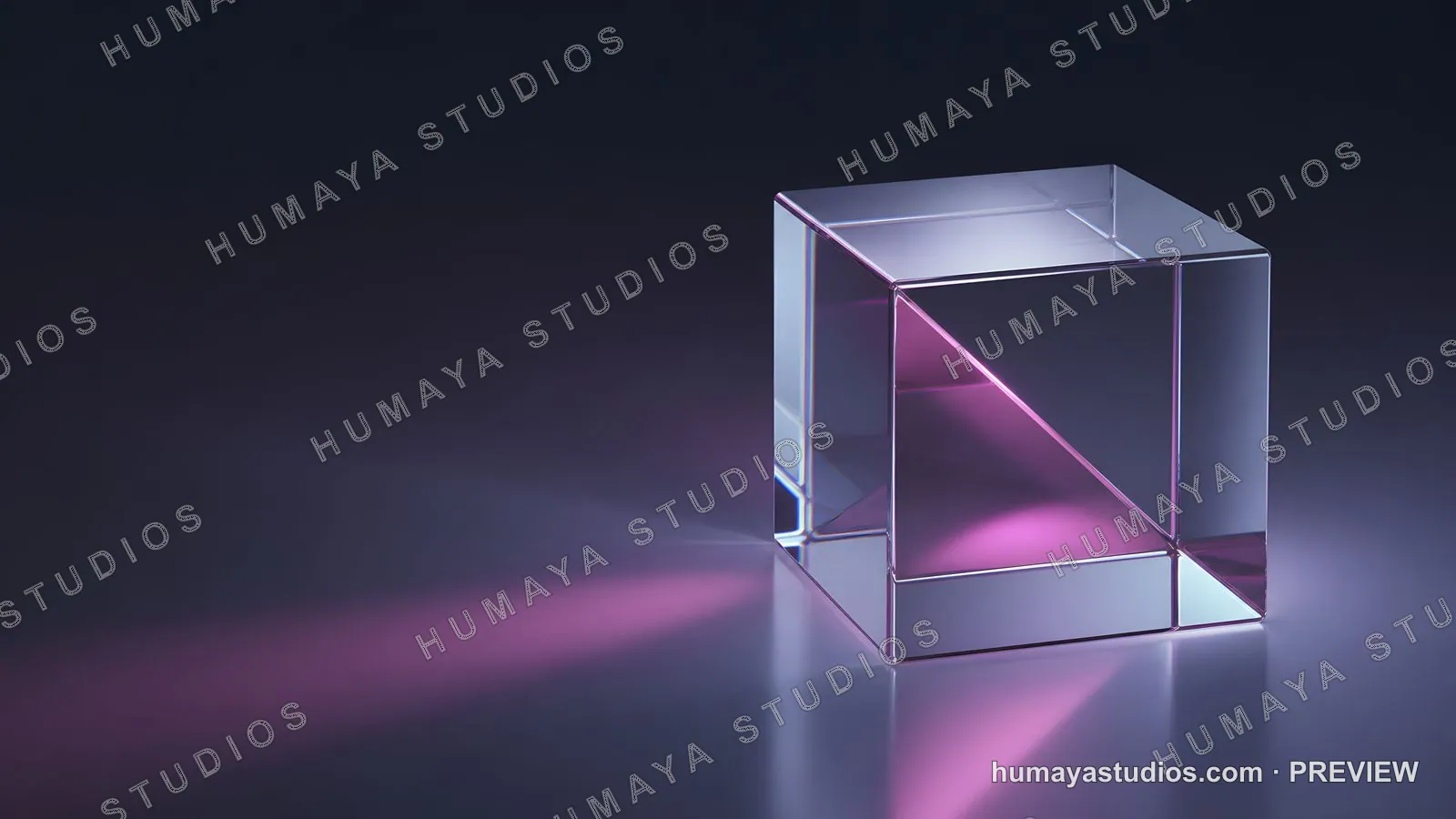 Glass Cube Prism Refracting Light on Dark Surface