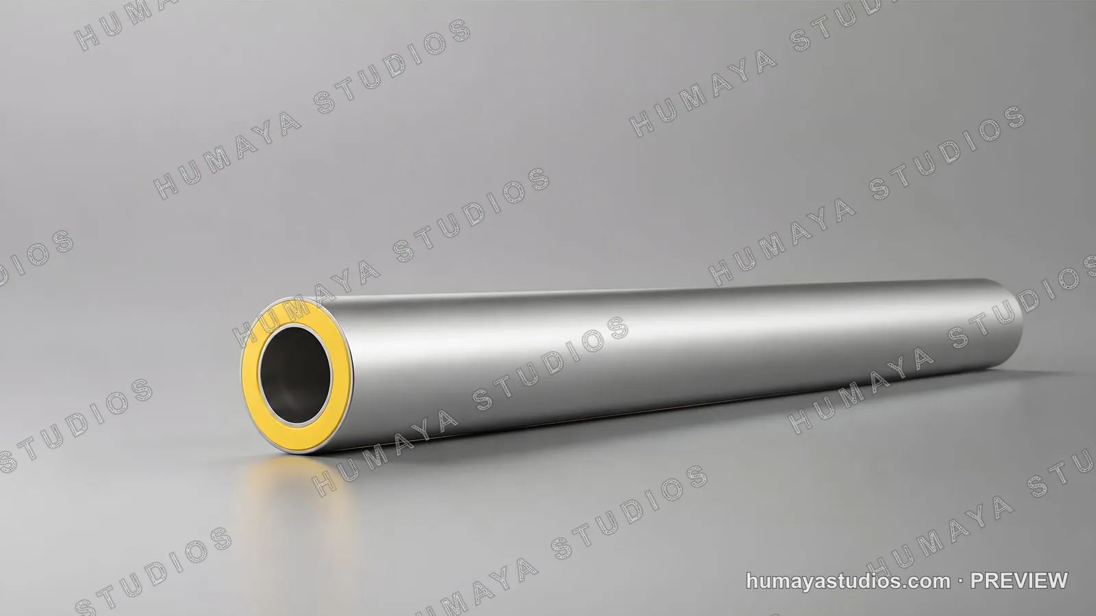 Pre-insulated Pipe with Yellow Foam Core on Grey Studio Background