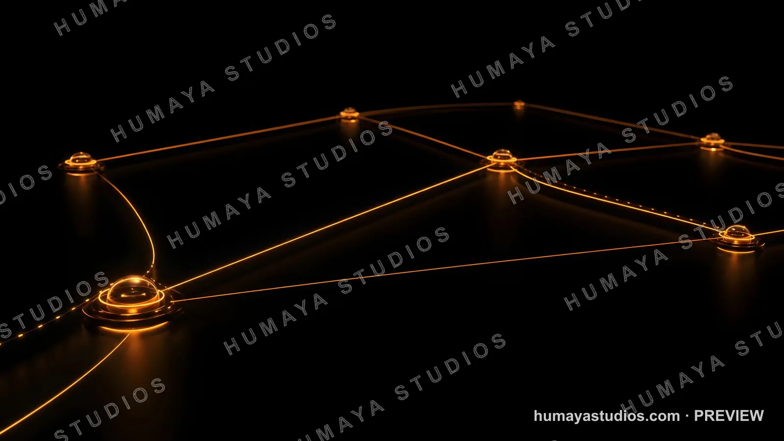 Glowing golden network nodes connected in futuristic cyber space