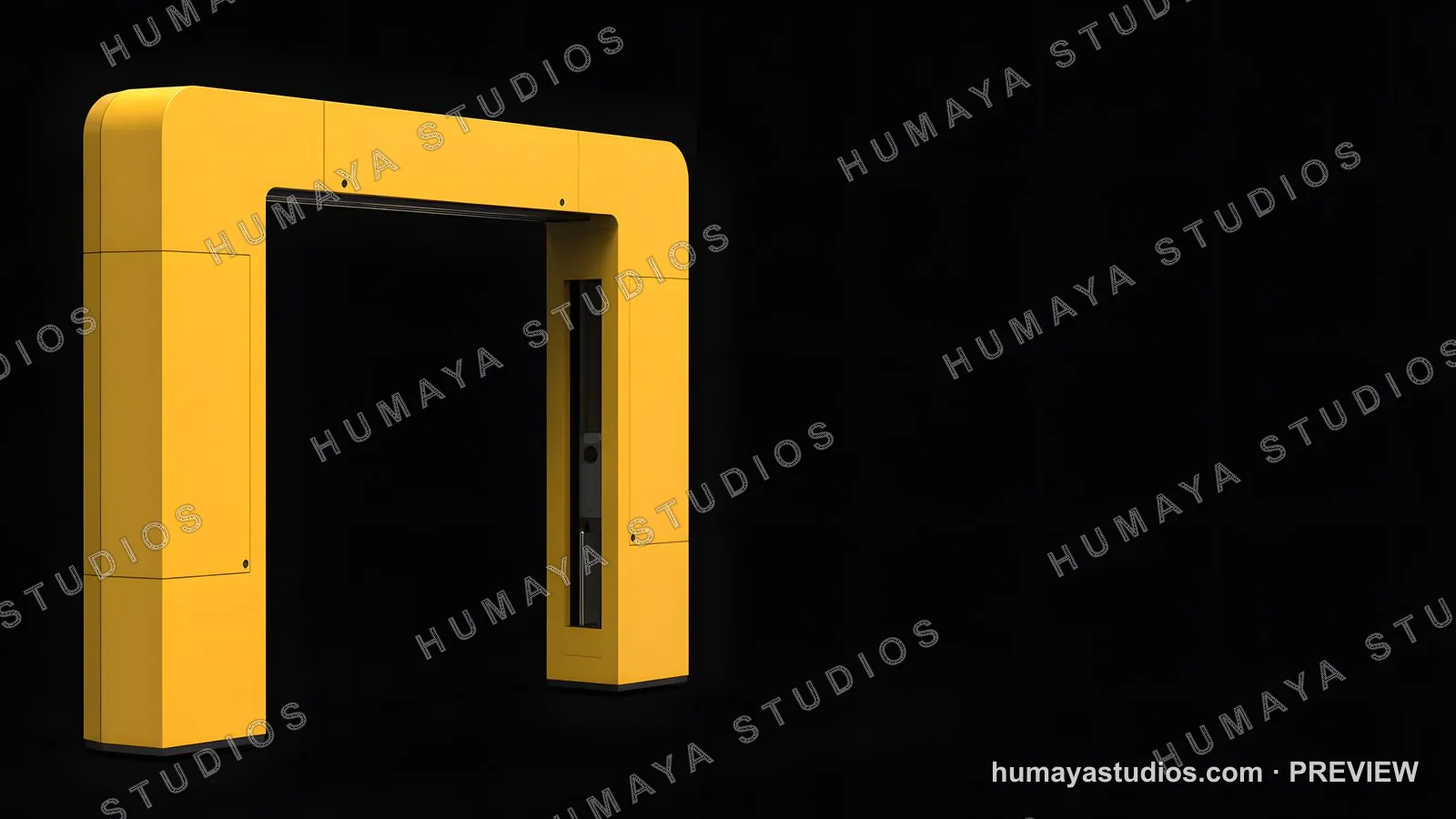 Yellow security scanner archway on black background