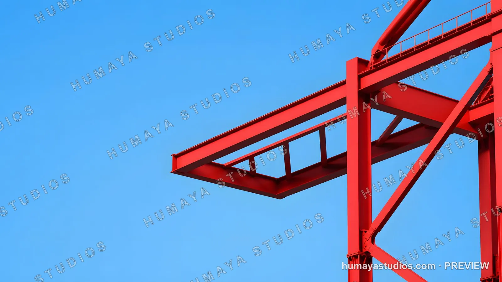 Red steel structure against clear blue sky architecture detail