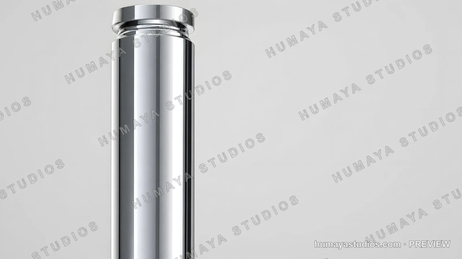 Polished steel cylinder detail on white background
