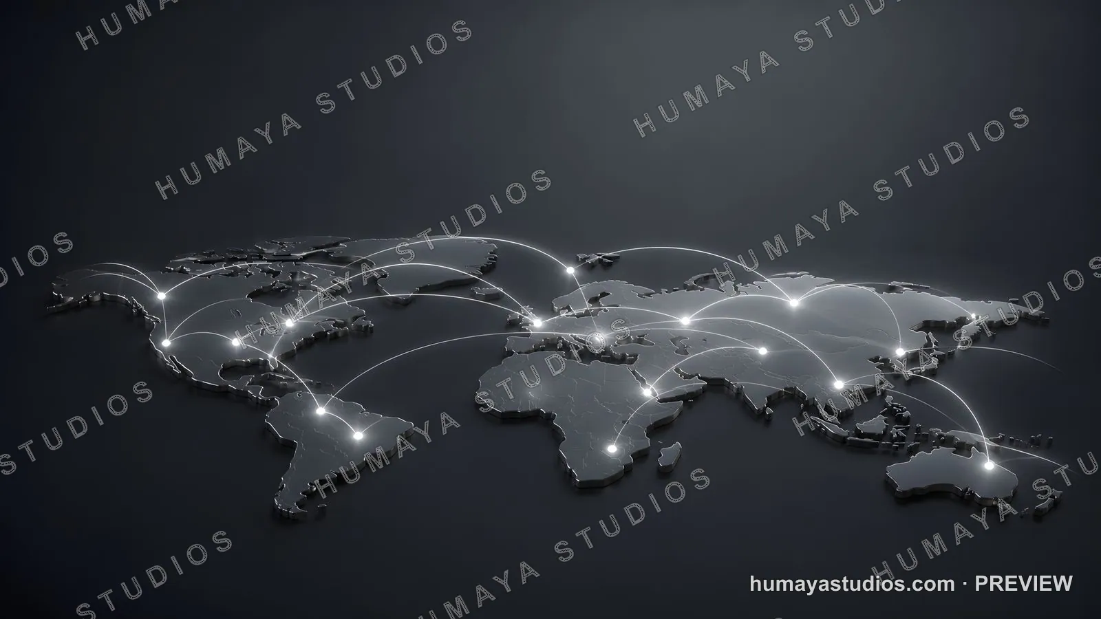 Global network map with glowing connection lines and continents