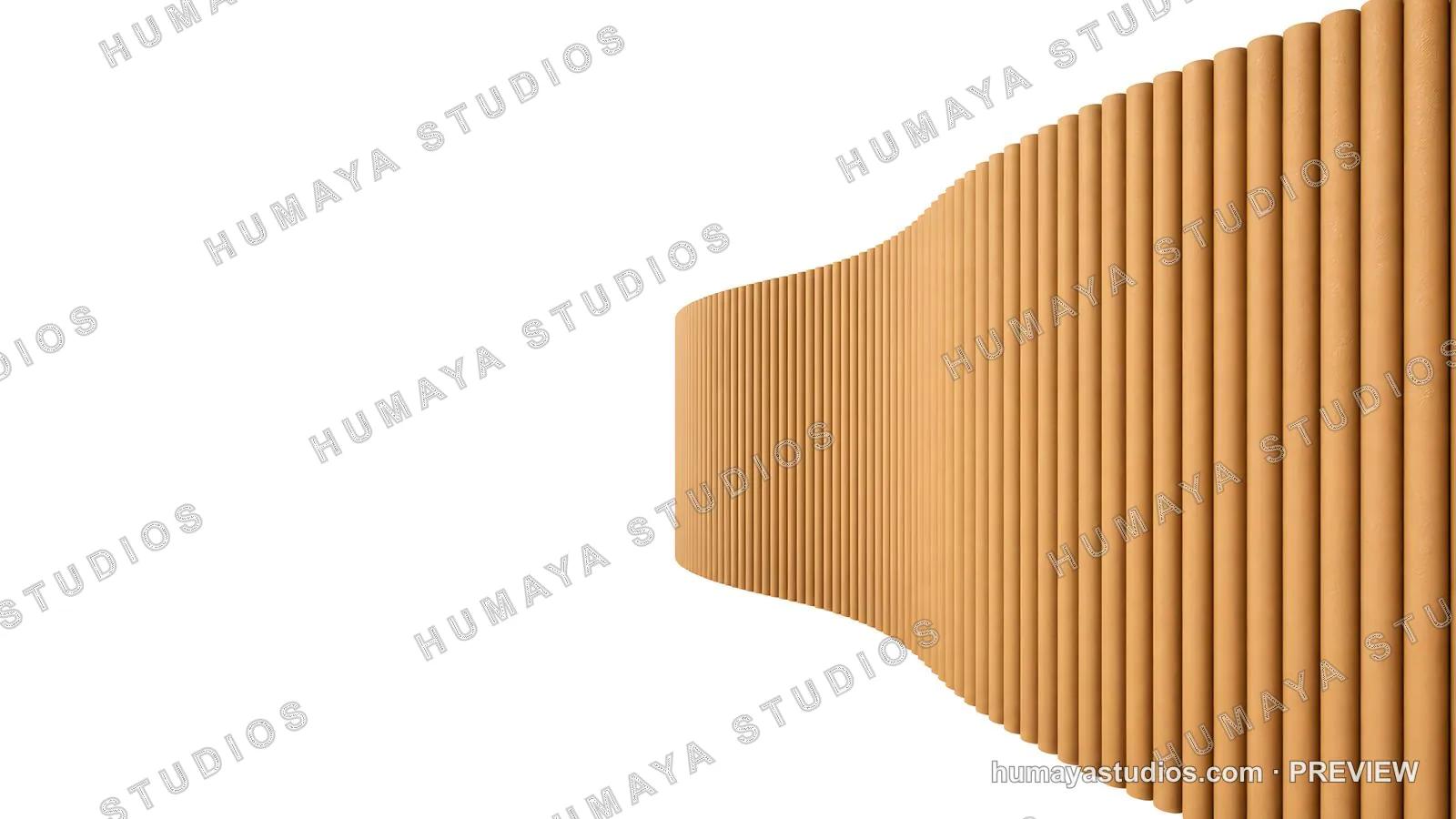 Abstract Curved Wooden Wall Panel Architecture on White Background