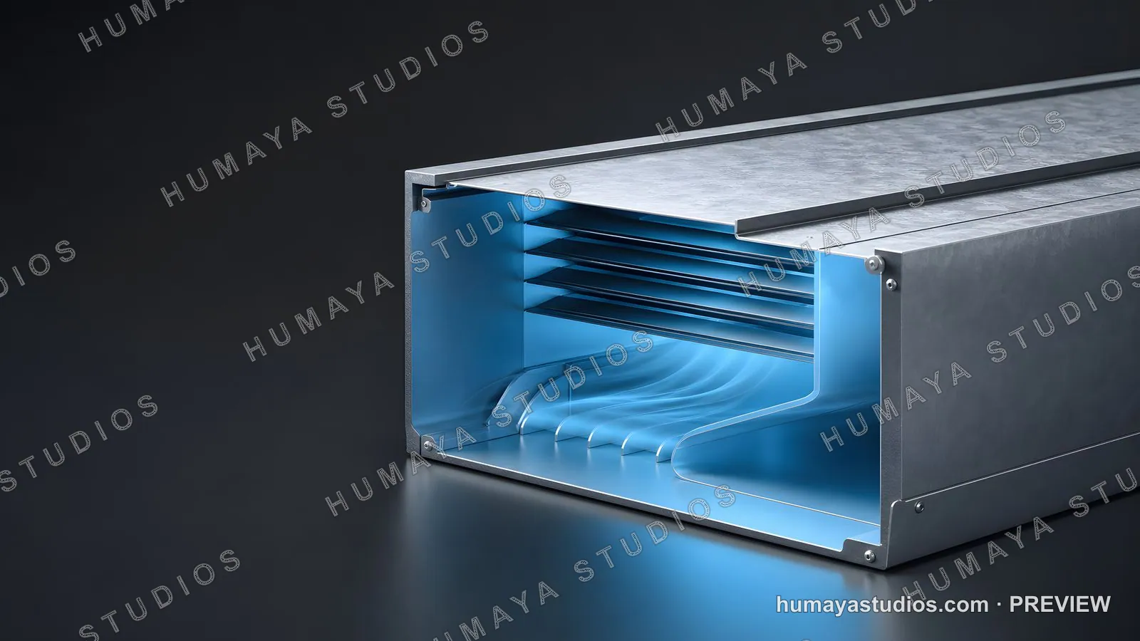 HVAC Duct Cross Section with UV Light and Airflow