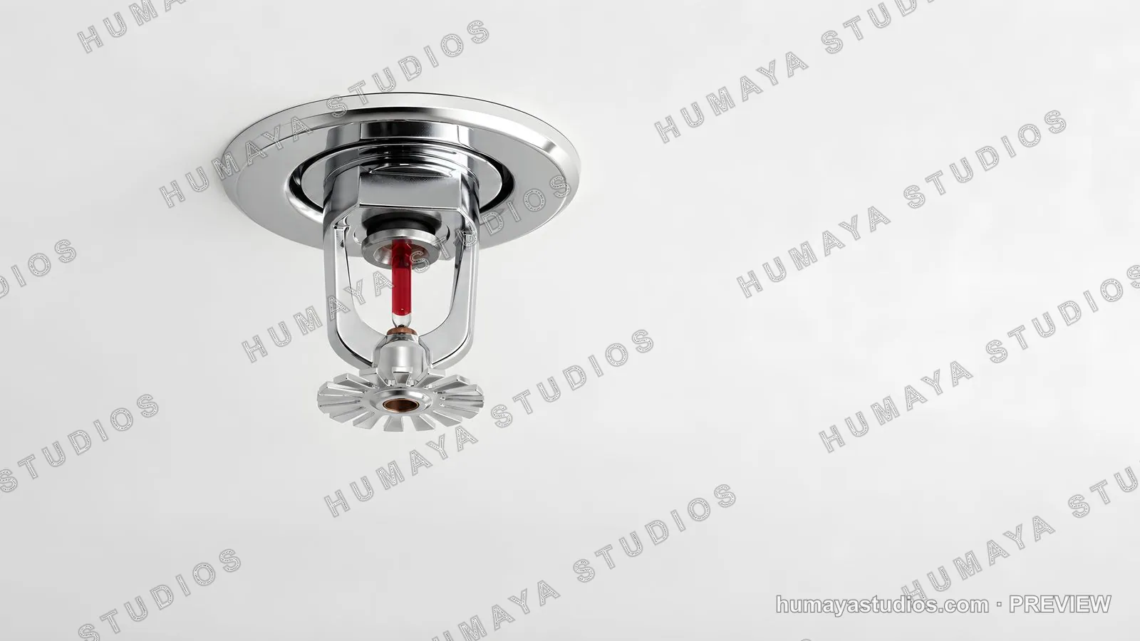Fire sprinkler system installed on white ceiling