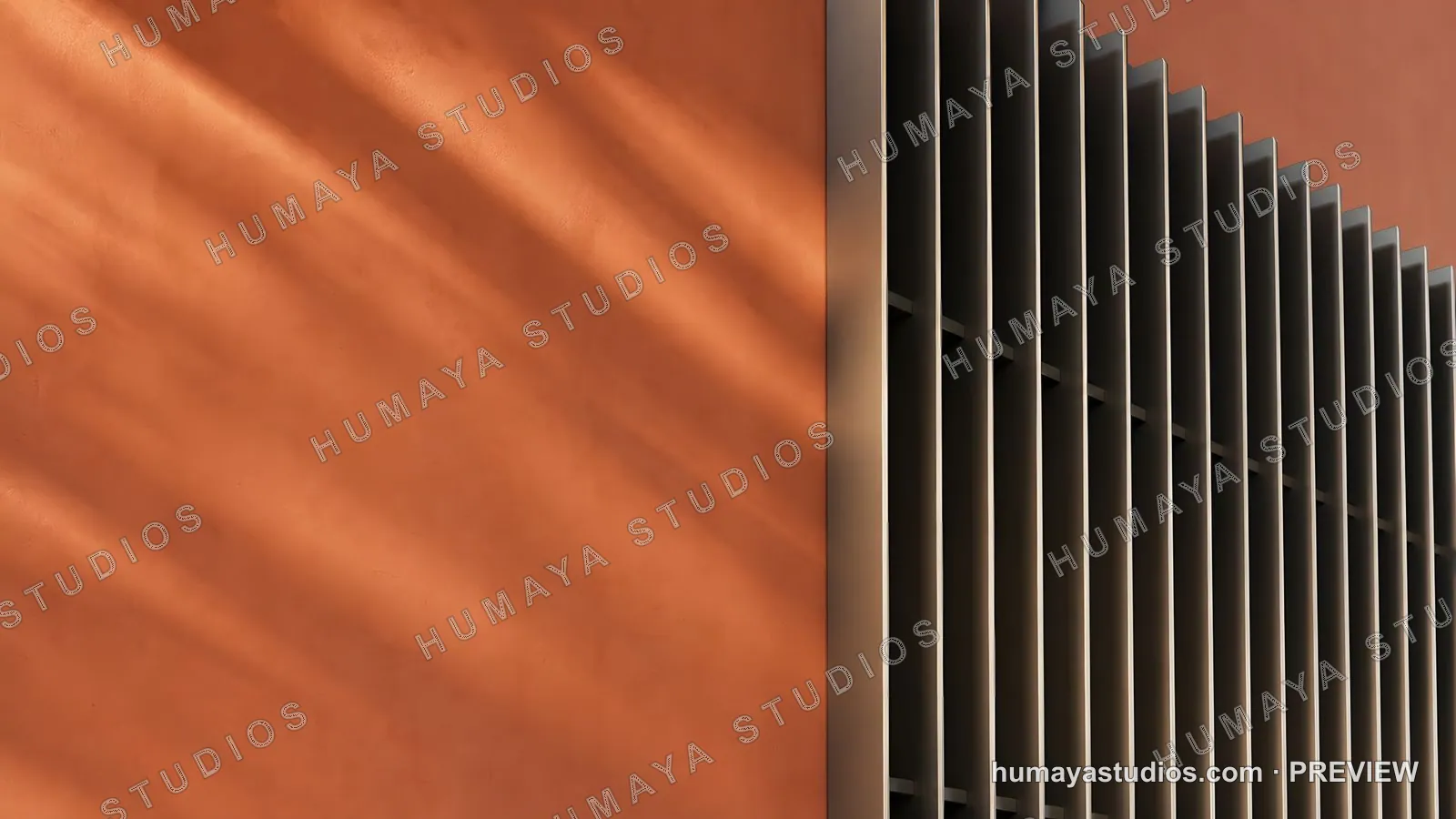 Modern architecture facade with vertical louvers and terracotta wall