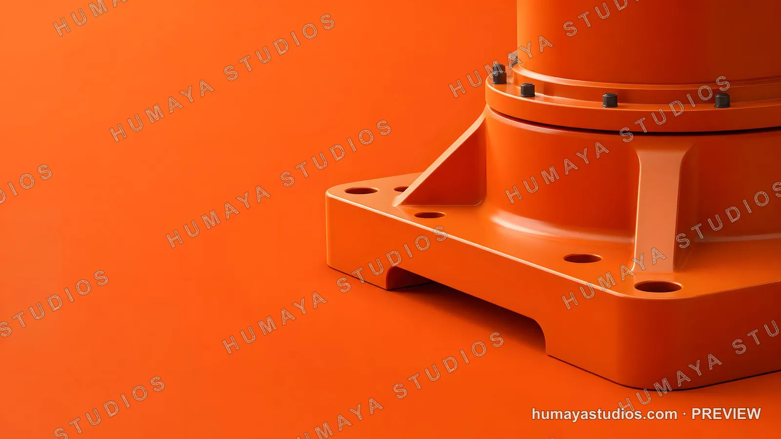Industrial Orange Robotic Arm Base on Monochrome Background