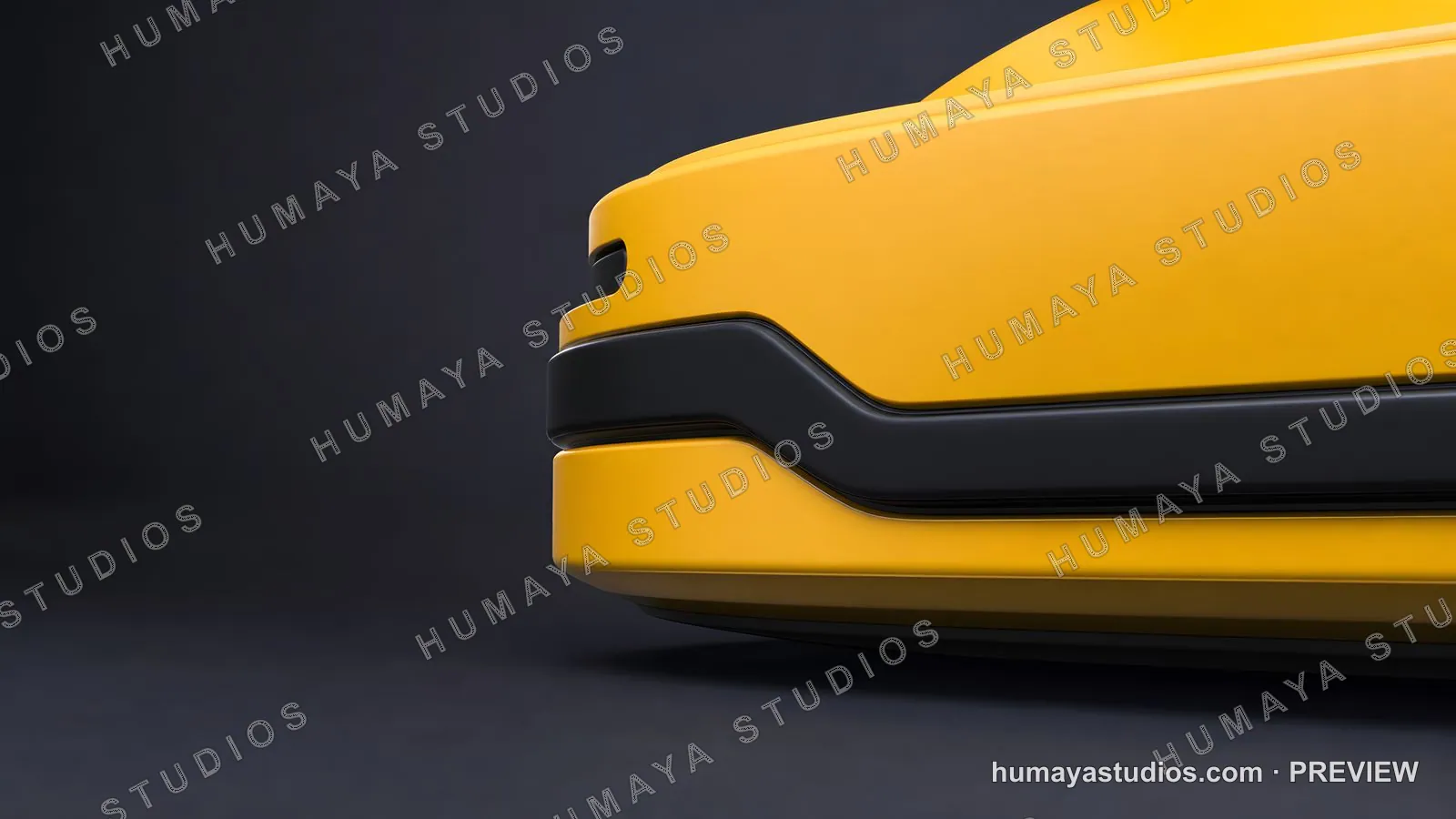 Yellow futuristic vehicle front detail on dark background