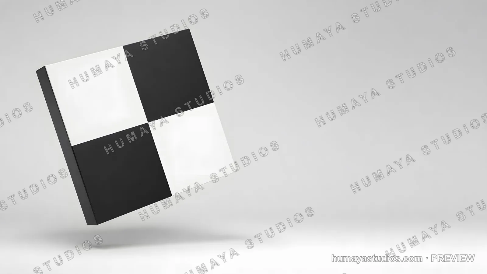 Black and White Checkered Cube Floating on Minimalist Background