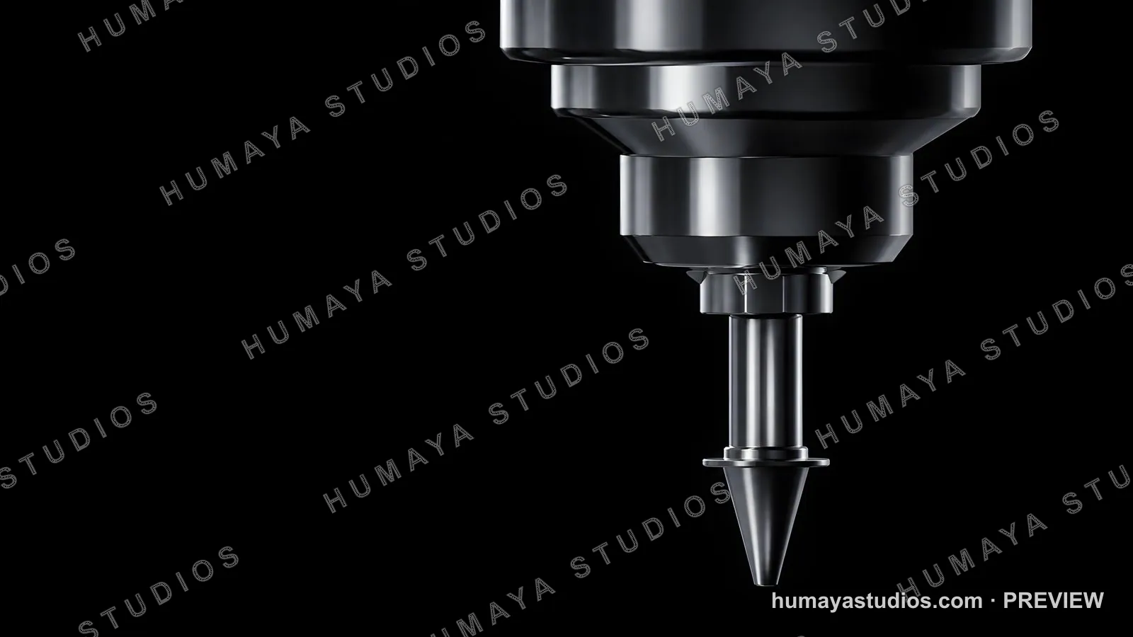 CNC machine spindle cutting tool close-up on dark background