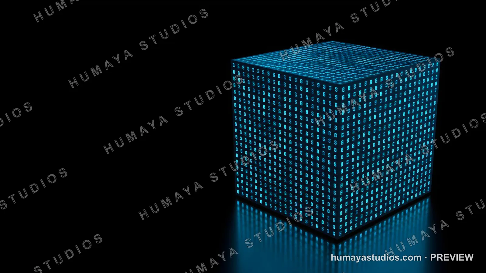 Glowing Digital Data Cube with Binary Code in Cyberspace
