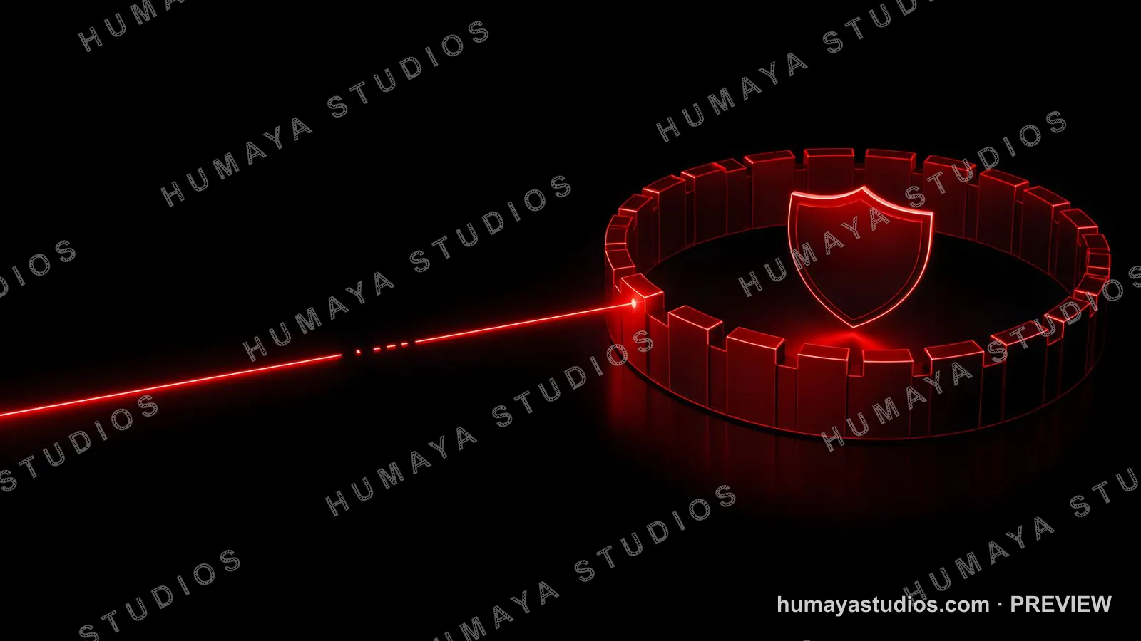 Cyber Security Shield with Red Laser Beam Protection Concept