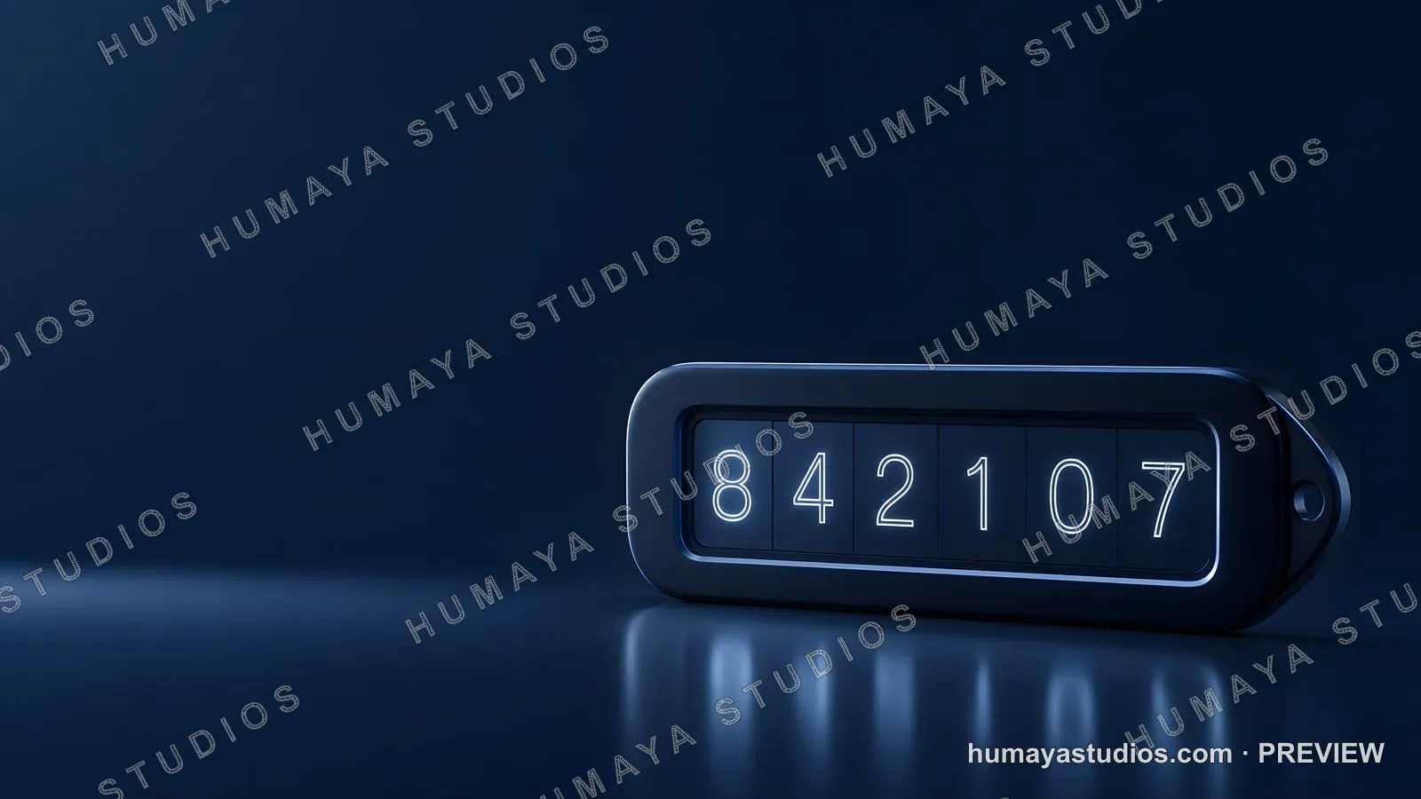 Digital counter with glowing numbers on dark blue background