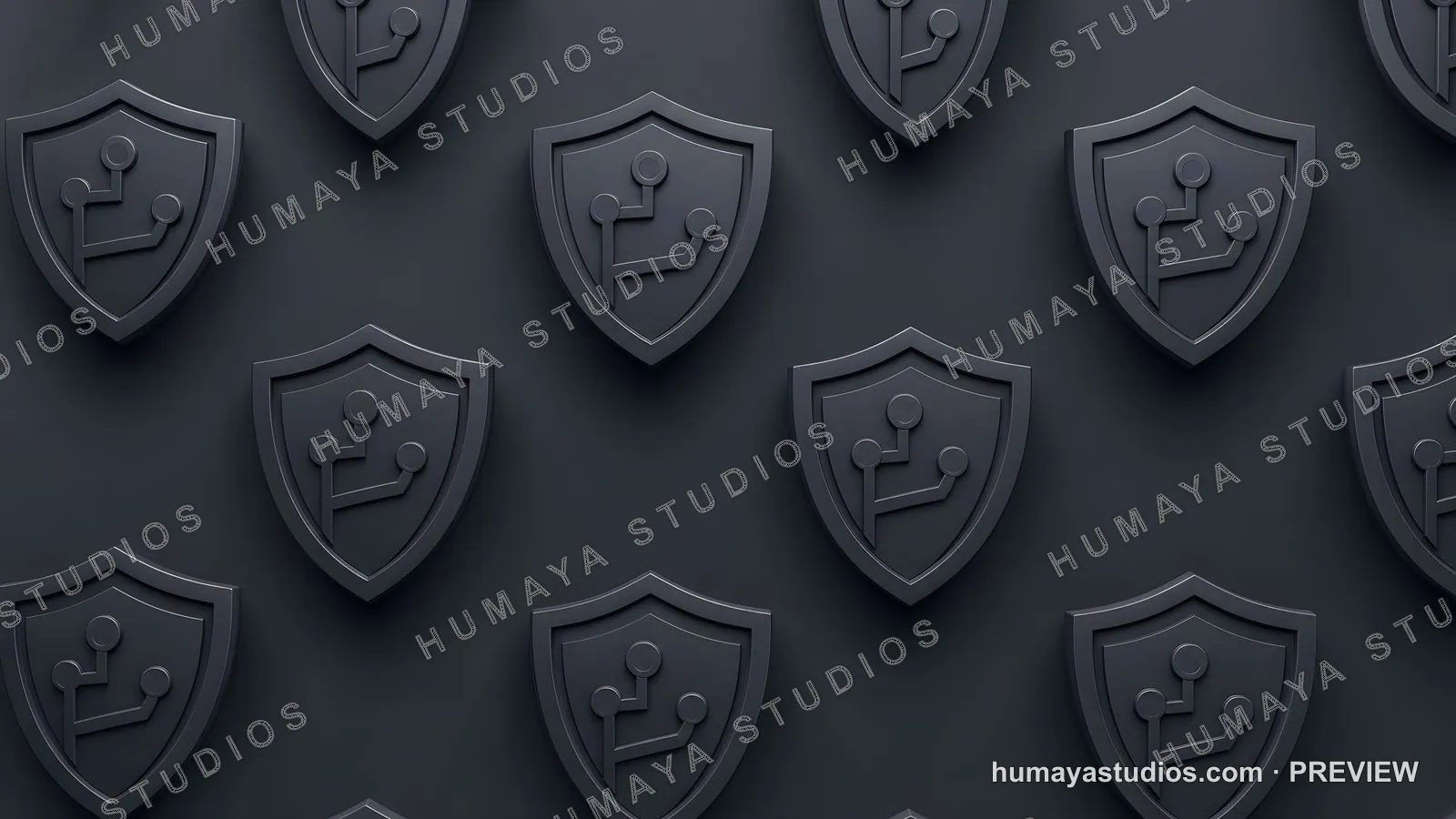 Cybersecurity Shields with Circuit Patterns on Dark Background