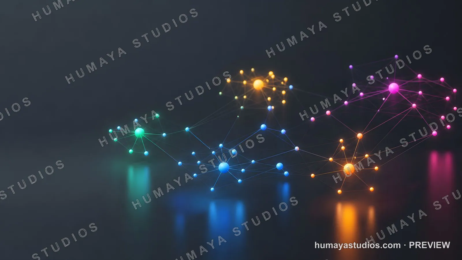Glowing network nodes and data connections in futuristic cyberspace