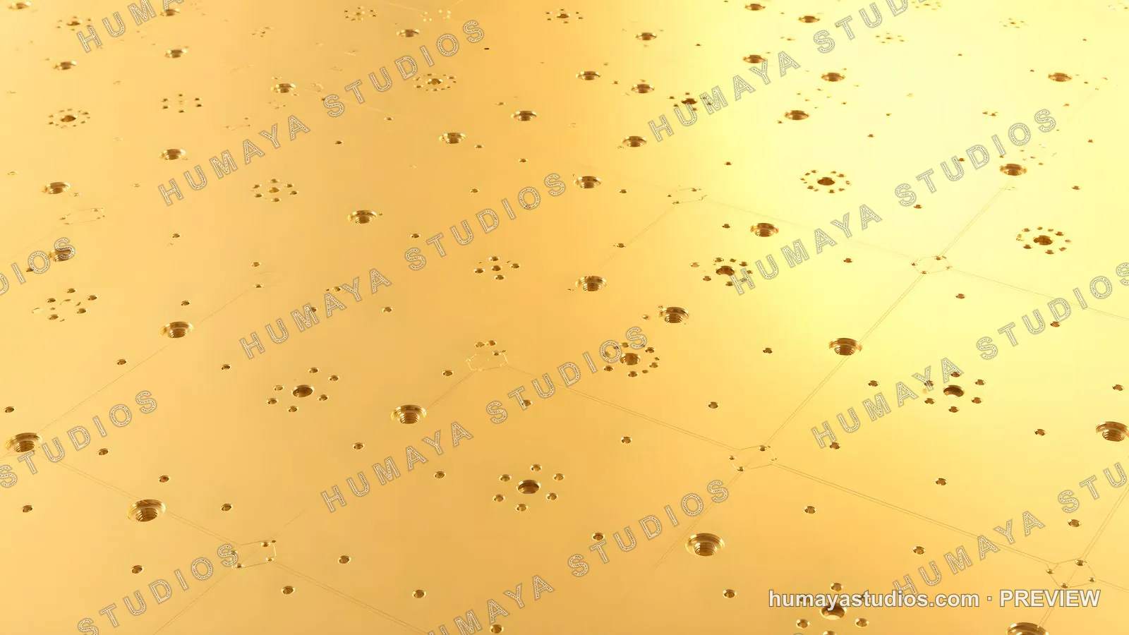 Gold industrial metal plate with precision drilled holes texture