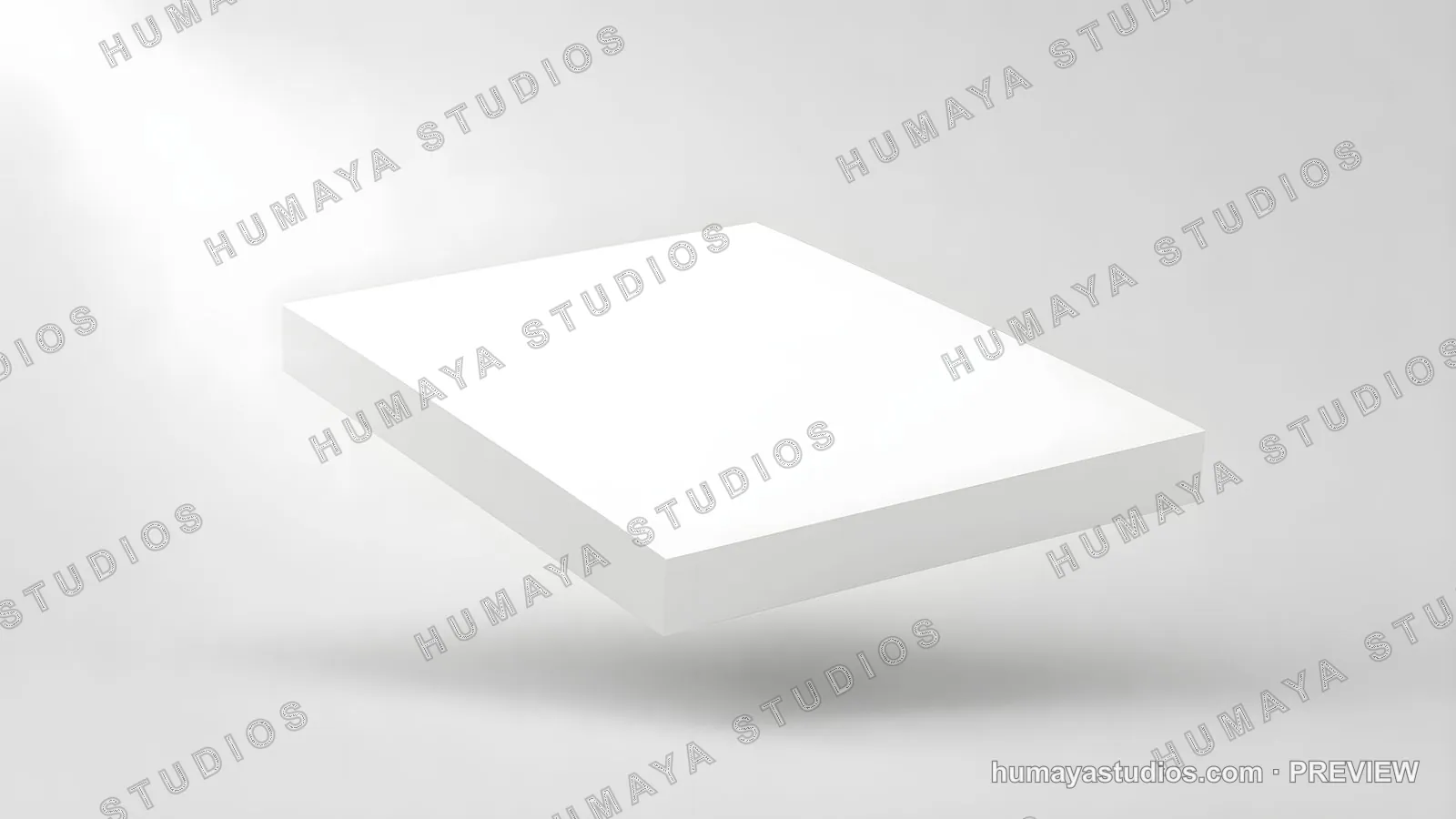 Blank white floating rectangular box mockup on a minimal studio background