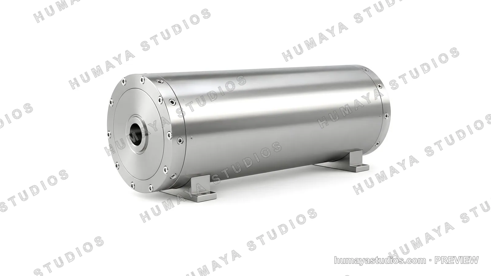 Stainless Steel Industrial Hydraulic Cylinder on White Background