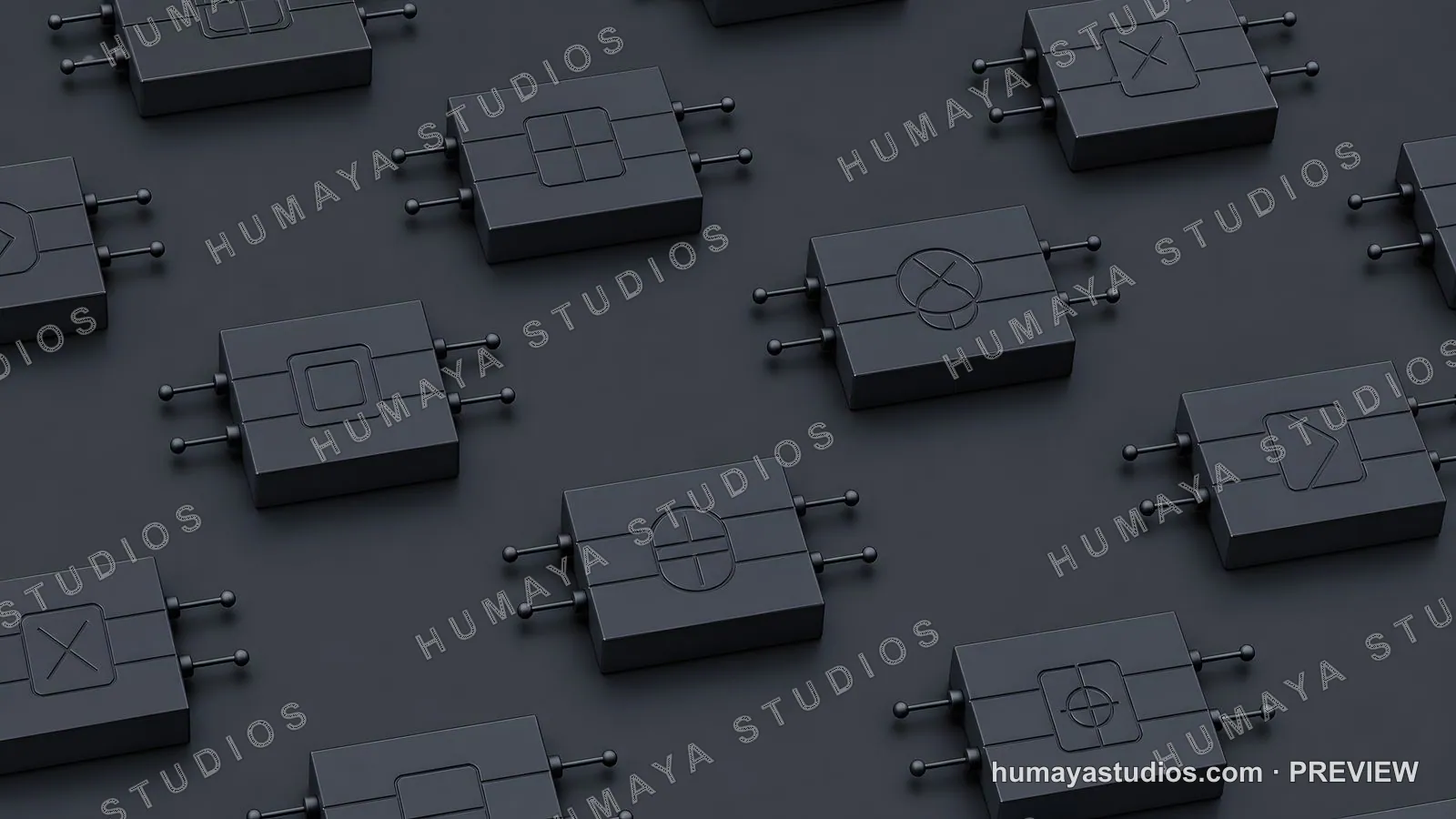 Dark gray technological devices pattern with abstract symbols