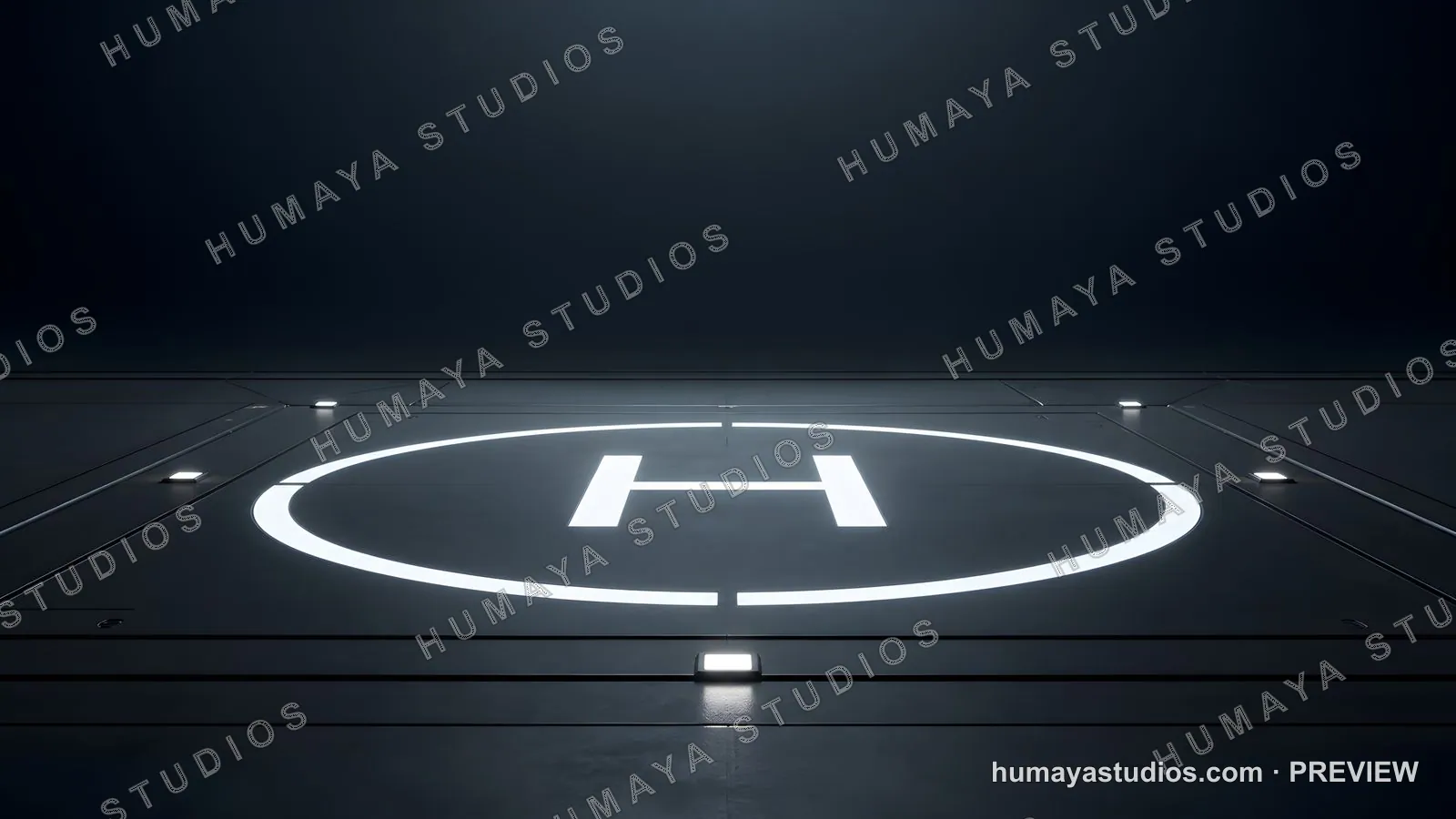 Sci-Fi Helipad Platform with Glowing H Marker and Landing Lights