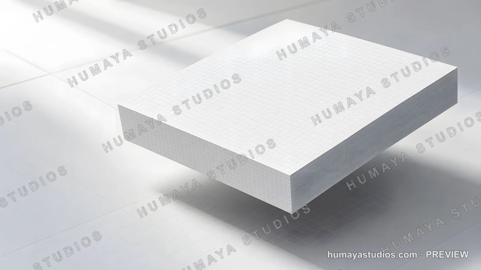 Floating Grid Notepad Mockup on White Minimalist Background