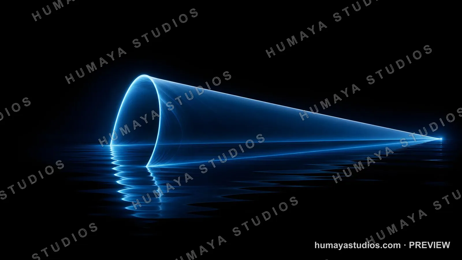 Glowing Blue Light Cone Abstract Shape Over Water