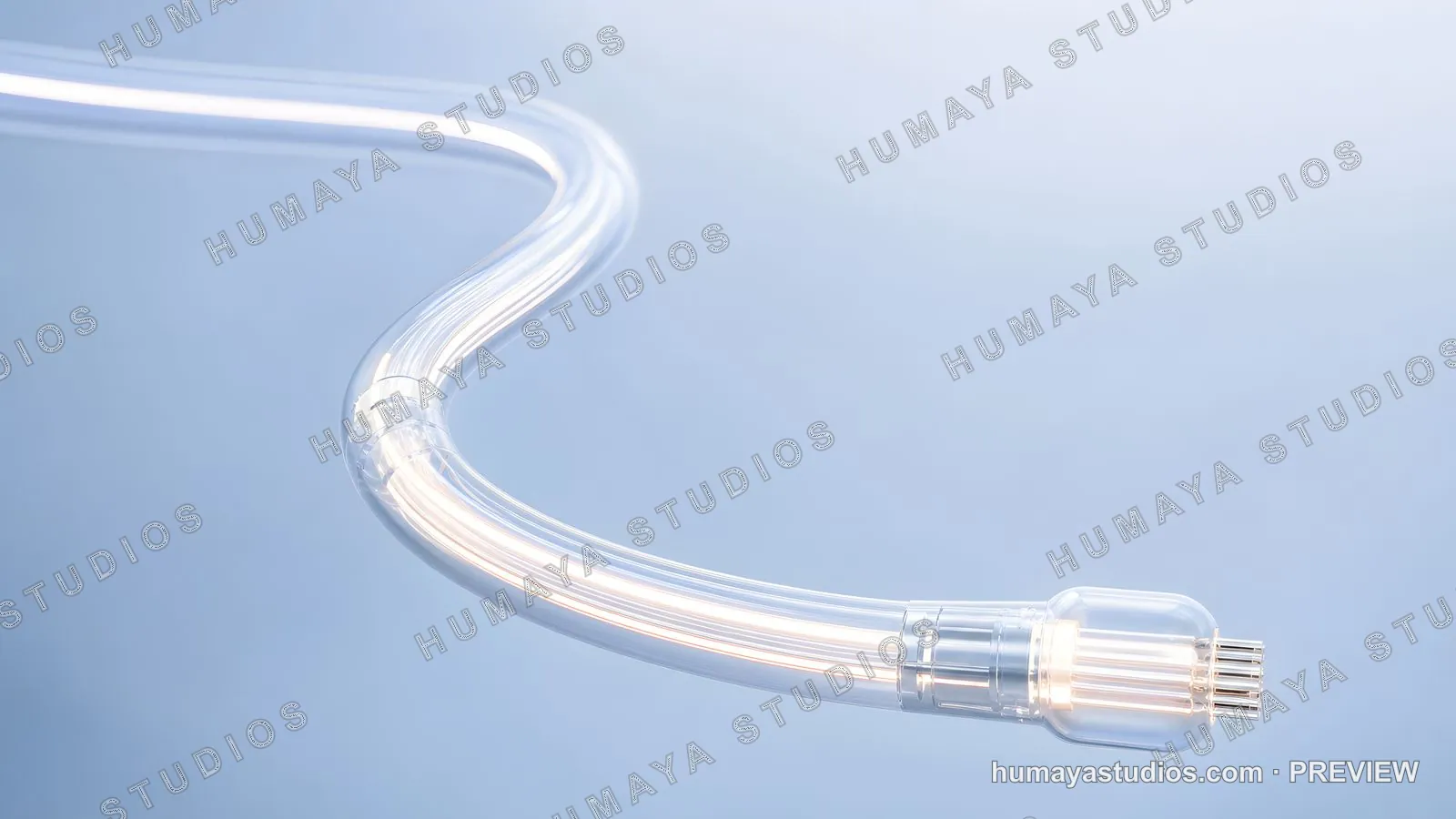 Futuristic fiber optic cable glowing on blue background