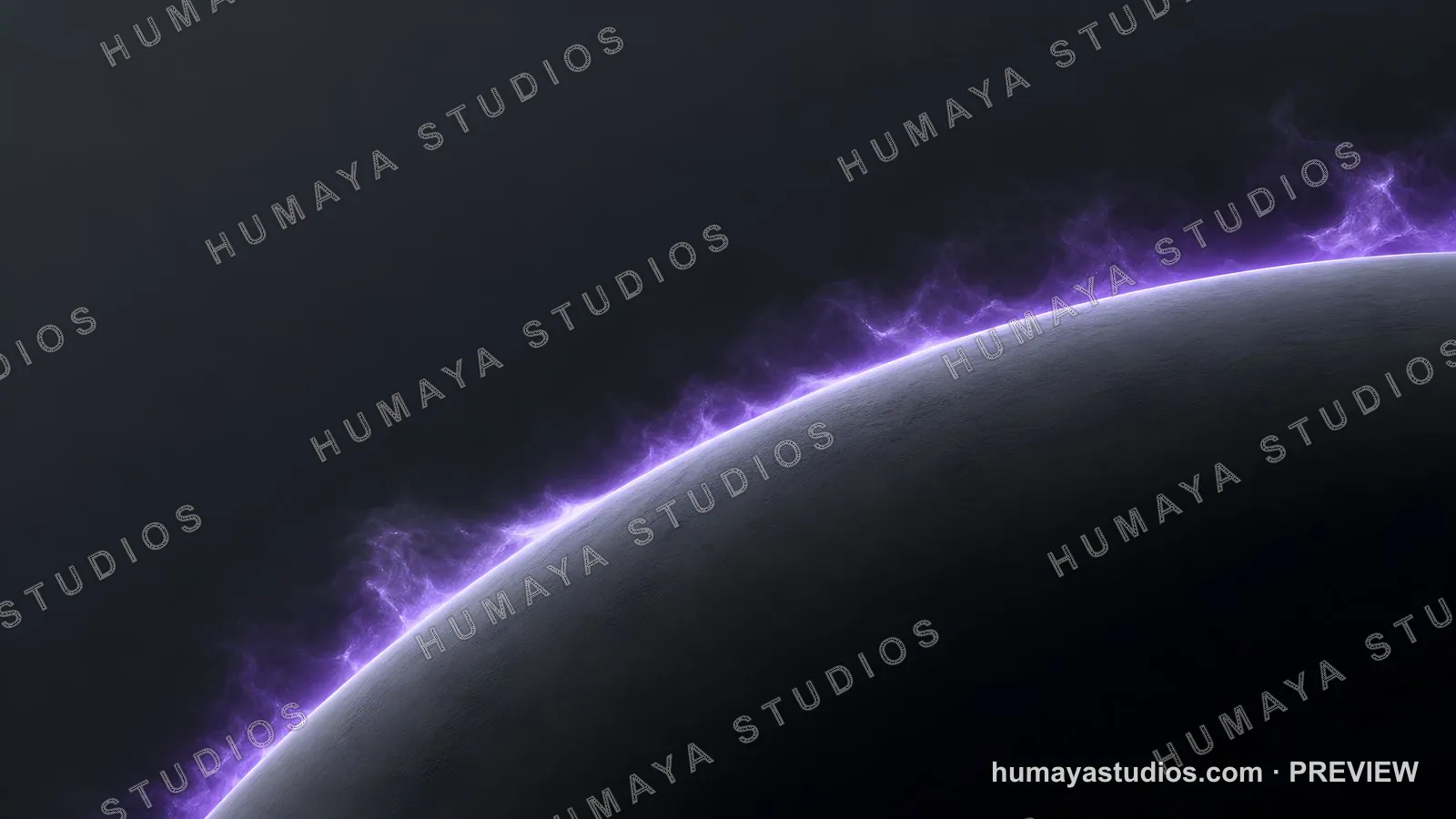 Purple Plasma Atmosphere Over Dark Planet Horizon in Deep Space
