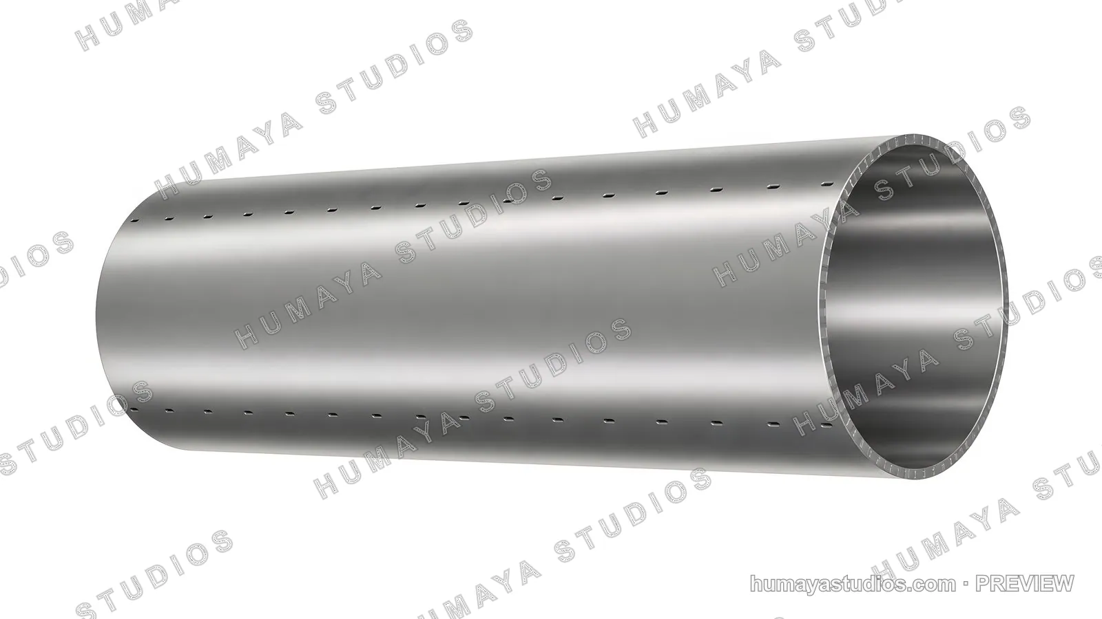Metal pipe with ventilation holes isolated on white background